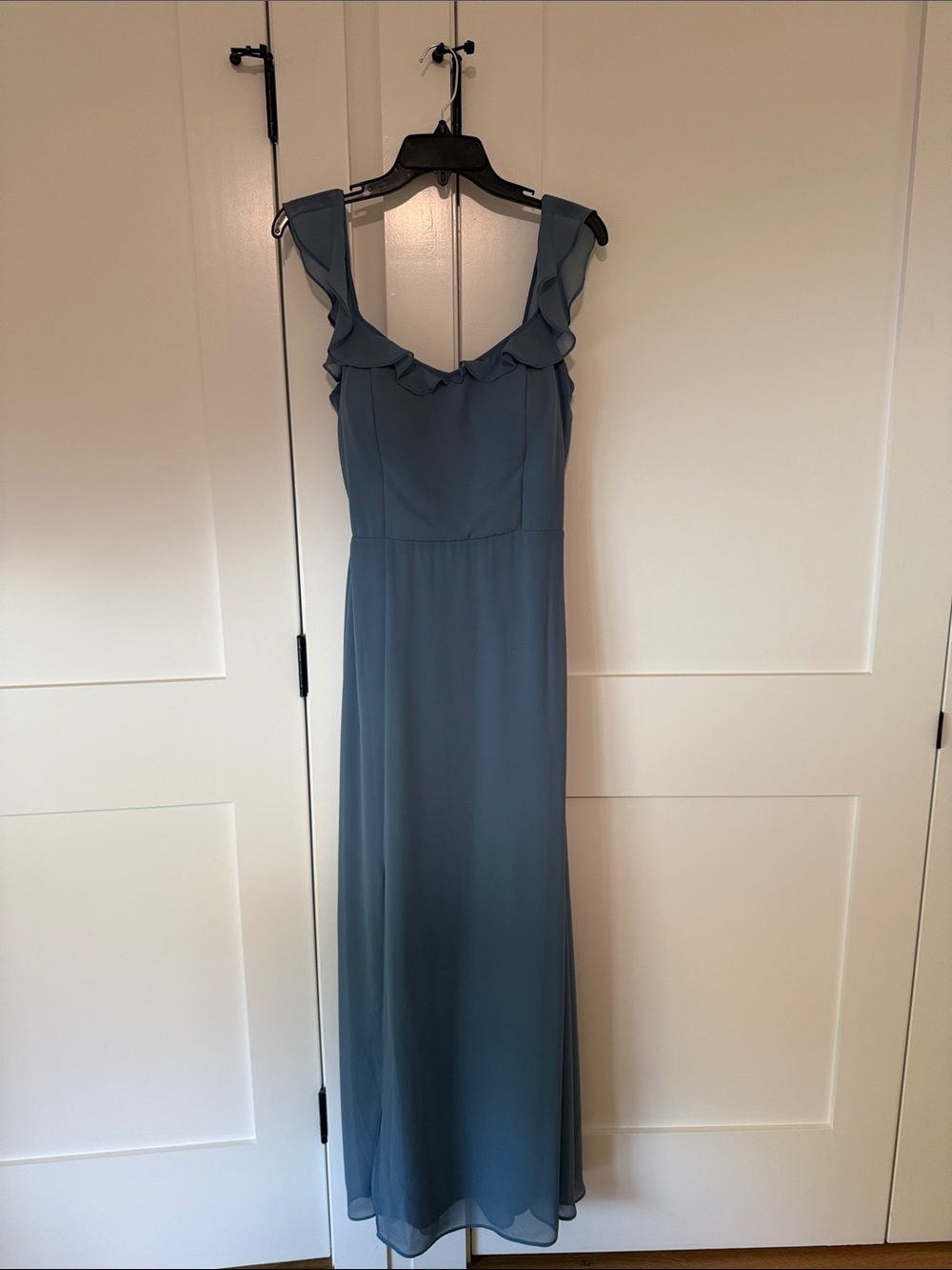 Bill Levkoff Slate Blue Ruffle Strap Maxi Dress